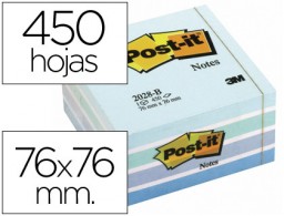 Bloc cubo de 450 notas adhesivas quita y pon Post-it 76x76mm. azul pastel
